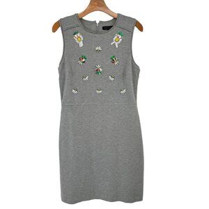 Banana Republic Daisy Embellished Gray Sleeveless Dress Size 10 ponte knit